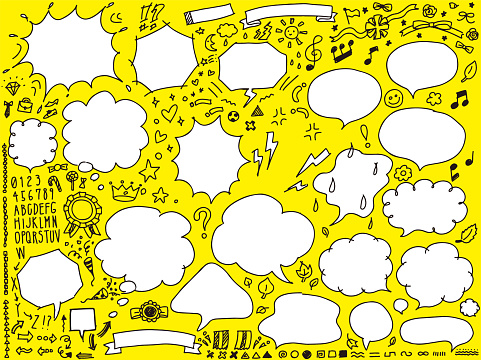 various speech bubbles and icons vector set - doodle style