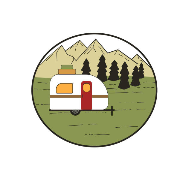 ilustrações de stock, clip art, desenhos animados e ícones de camper trailer mountains - mobile home camping isolated vehicle trailer