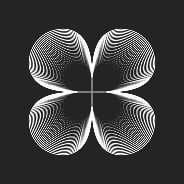 белые линии на черном, что делает гладкую округлую геометрическую форму. абстрактный оптический узор - fractal pattern mandala art stock illustrations