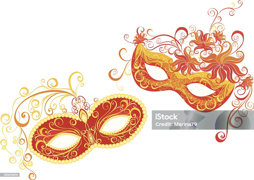 Two orange colored masks used for a masquerade  Vector party mask Actor stock vector