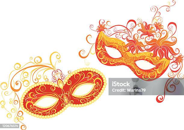 Two Orange Colored Masks Used For A Masquerade Stock Illustration - Download Image Now - Actor, Art, Carnival - Celebration Event