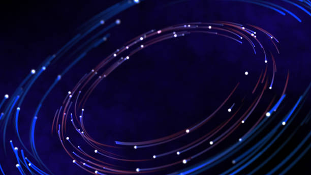 Smart world technology cyber orbits digital world technology IOT world concept. 3D neon light globe star orbit shiny light backgrounds
