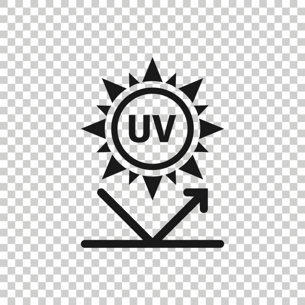 ilustrações, clipart, desenhos animados e ícones de ícone de radiação uv em estilo plano. ilustração vetorial ultravioleta em fundo isolado branco. conceito de negócio de proteção solar. - ultraviolet light