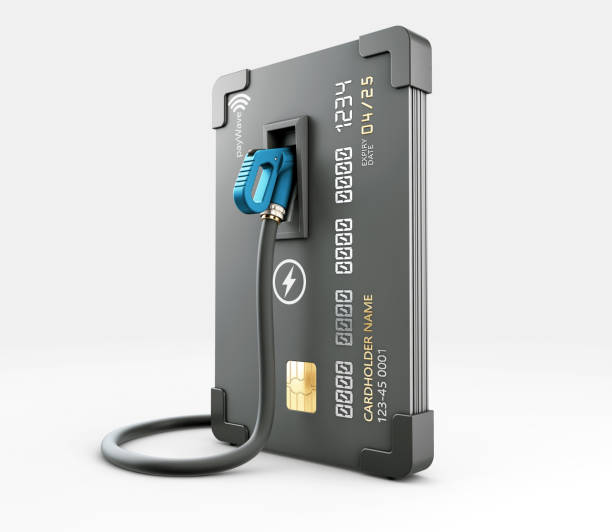 istock 3d Rendering of Realistic credit card with nozzle charging plug 1206770448