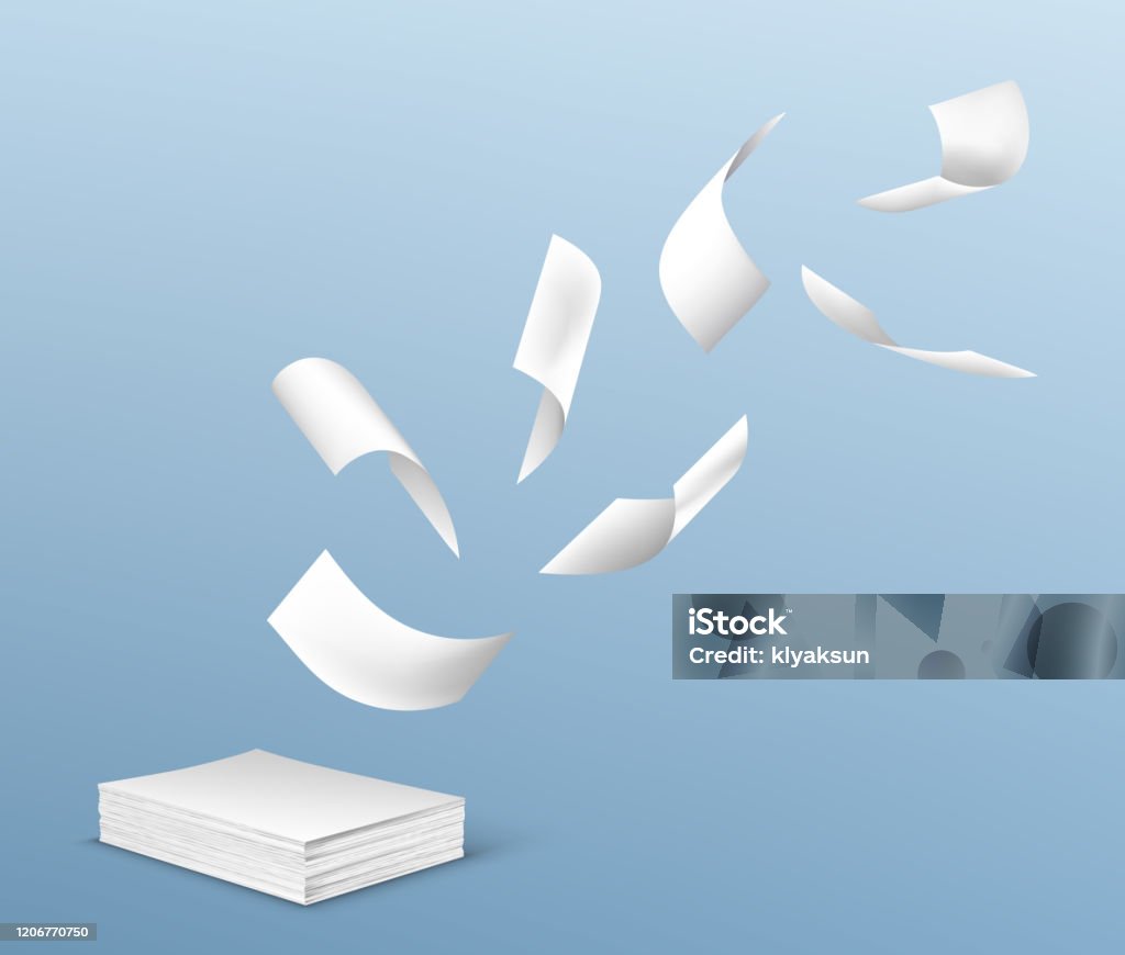 Paper Stack Flyig Flying White Paper Sheets From Stack Of Documents Stock Illustration ...