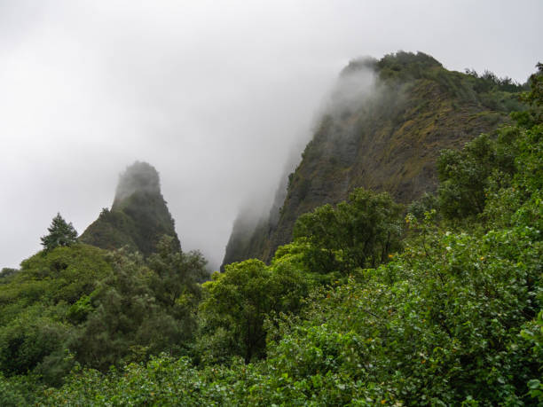 iao valley is a lush, stream-cut valley in west maui, hawaii - maui iao valley state park hawaii islands mountain imagens e fotografias de stock