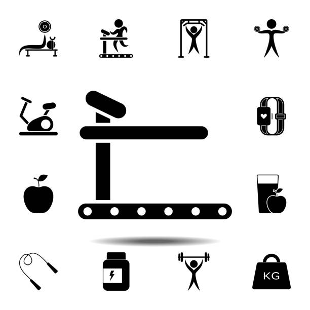 ilustrações de stock, clip art, desenhos animados e ícones de the treadmill, mill, speedwalk icon. simple glyph vector element of gym icons set for ui and ux, website or mobile application - run of the mill
