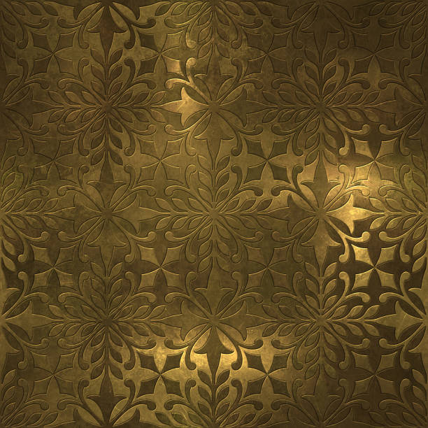 Gold metal seamless texture with   flowers pattern, 3d illustration