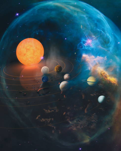 солнечная система планеты, кометы, солнца и звезды. солнце, ртуть, венера, планета земля, марс, юпитер, сатурн, уран, нептун. элементы этого из� - venus стоковые фото и изображения