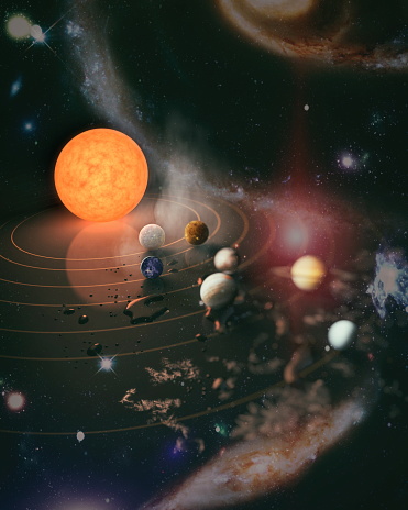 Solar system planet, comet, sun and star. Sun, mercury, Venus, planet earth, Mars, Jupiter, Saturn, Uranus, Neptune. Elements of this image furnished by NASA.