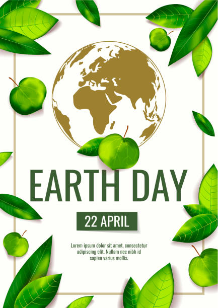 banner zum tag der erde, weltumwelttag mit globus und frischen grünen blättern. ökologie, umweltsicherheitskonzept. - earth day banner placard green stock-grafiken, -clipart, -cartoons und -symbole