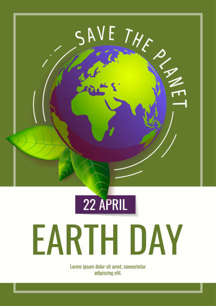 ilustrações de stock, clip art, desenhos animados e ícones de card for earth day, world environment day with globe and fresh green leaves. ecology, environment safety concept. - earth day banner placard green