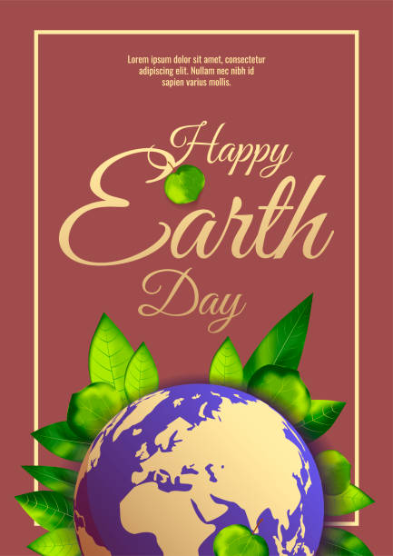 지구의 날, 지구와 신선한 녹색 잎세계 환경의 날 카드. 생태, 환경 안전 개념. - earth day banner placard green stock illustrations