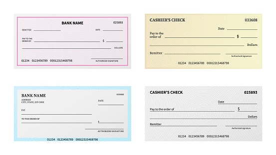 Bank check. Presentation blank cheque checkbook with guilloche pattern and watermark for certificate, voucher or banknote vector business printing template