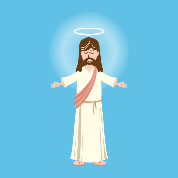 Vector illustration of God, Jesus christian religion, grace, good, Biblical ascension concept. Character of Jesus christ, the son of god concept sketch. Isolated vector illustration