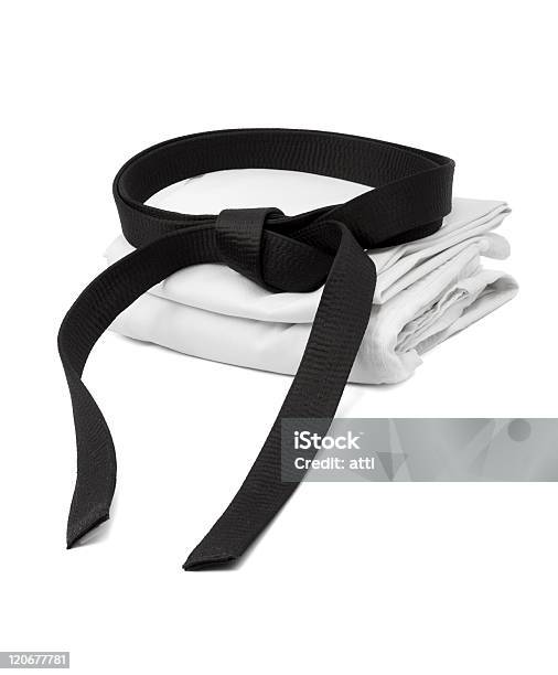 Martial Arts Uniform With Black Belt In White Background Stock Photo - Download Image Now