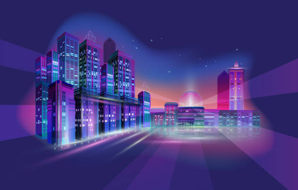 istock Fragment of a night panorama of a modern city. Vector. 1206777918
