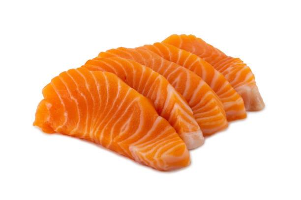 istock Salmon raw sashimi isolated on white background 1206777992