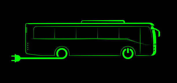 kontur einfaches elektrisches bussymbol auf dunklem hintergrund - cable stayed stock-grafiken, -clipart, -cartoons und -symbole