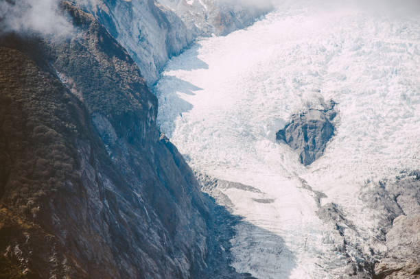 istock Aerial View from Helicopter on snow mountain in Fox Glacier town Southern Alps Mountain Valleys  , New Zealand. The helicopter service in Mt Cook offers scenic flights 1206780607