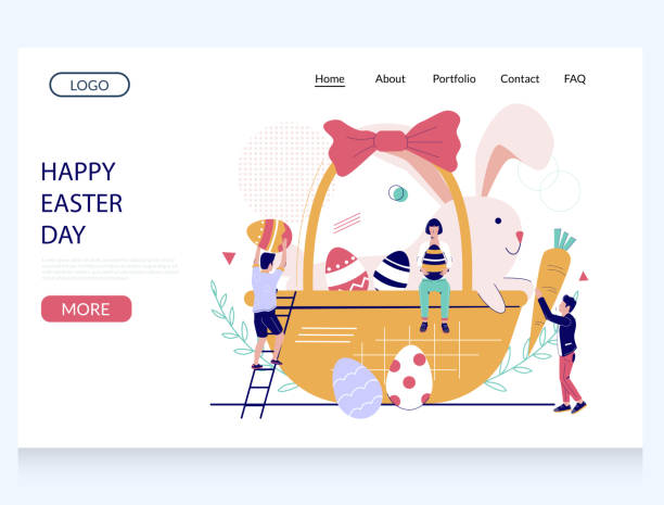 happy easter day vektor website landing page design vorlage - easter or easter bunny or easter egg or easter basket not business not silhouette stock-grafiken, -clipart, -cartoons und -symbole