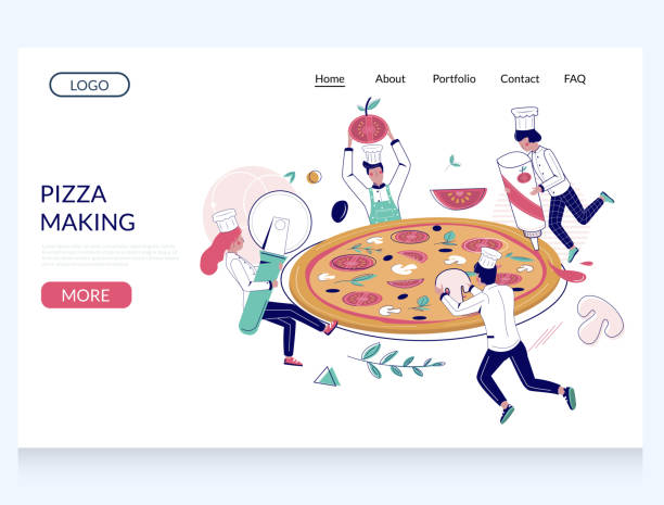 피자 만들기 벡터 웹 사이트 방문 페이지 디자인 템플릿 - application software food pizza cheese stock illustrations