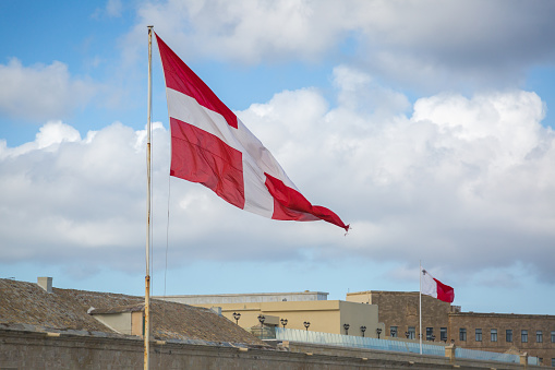 Denmark flag with blue sky background