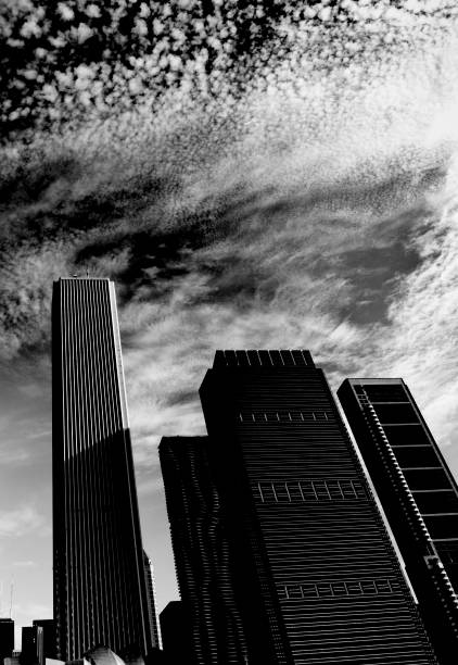 урбан скайлайн, чикаго. черно-белые. - chicago black and white contemporary tower стоковые фото и изображения