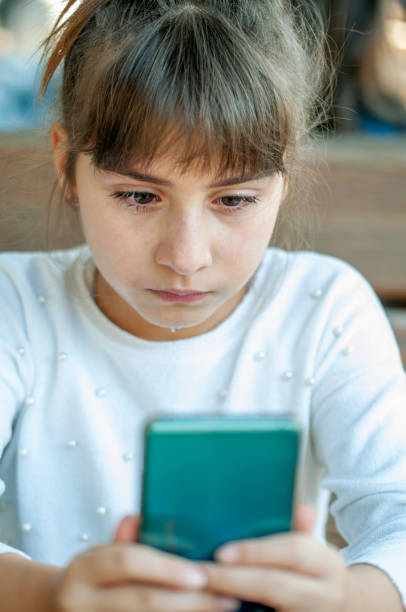 istock Littel girl crying with mobile phone 1206788194