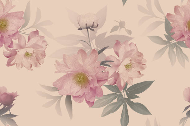 Beautiful  blooming flowers peonies. Floral seamless pattern. Pastel color.
