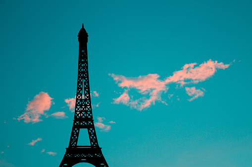 Effel tower on sky background. Copy space