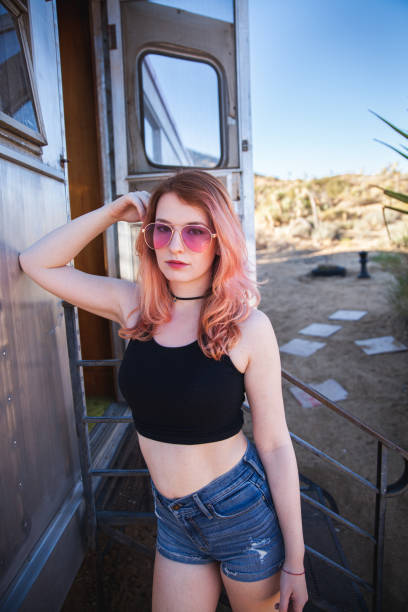 Girl with pink hair in SoCal stock photo