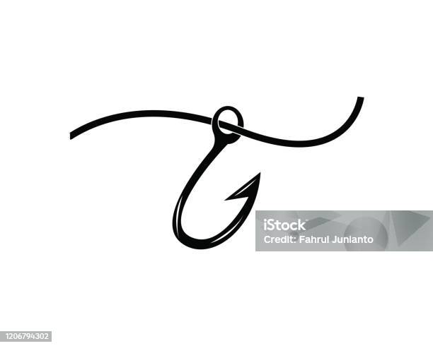Fishing Hook Icon And Symbol Vector Illustration Stock Illustration - Download Image Now - Fishing Hook, Fisher - Role, Fish