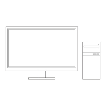 Simple Line Drawings Oracle Computer Desktop Computer Line Drawing Simple Illustration Monochrome Stock ...