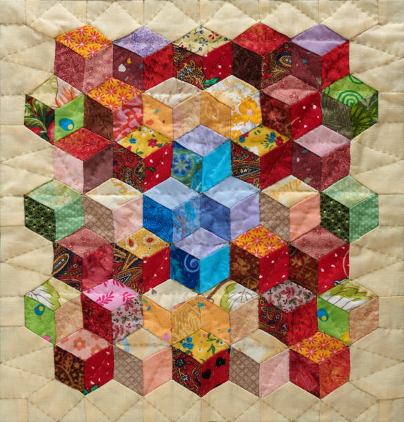 istock Fragment of quilt sewn from diamonds and has view three-dimensional 1206794572