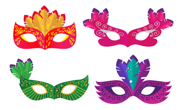istock Set of masks for carnivals or masquerade costumes vector illustration 1206794957