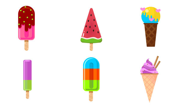 yaz dondurma ve farklı şekiller vektör illüstrasyon popsicles - meyveli buz illüstrasyonlar stock illustrations