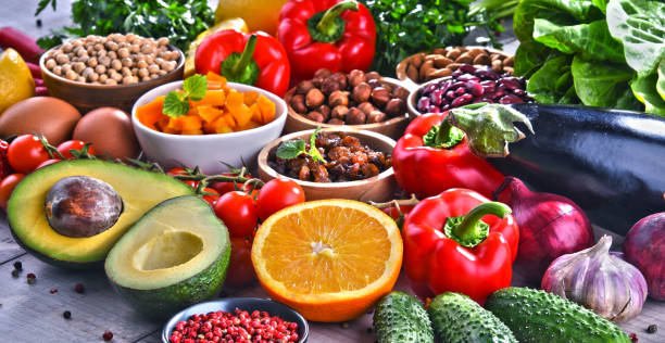 istock Assorted organic food products on the table 1206795506