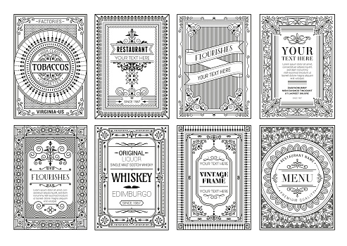 Vintage set retro cards. Template greeting card wedding invitation. Line calligraphic frames stock illustration