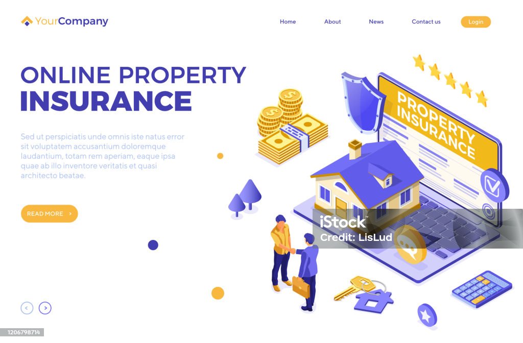 Property Insurance In3d Online Propery House Insurance Isometric Stock Illustration - Download ...
