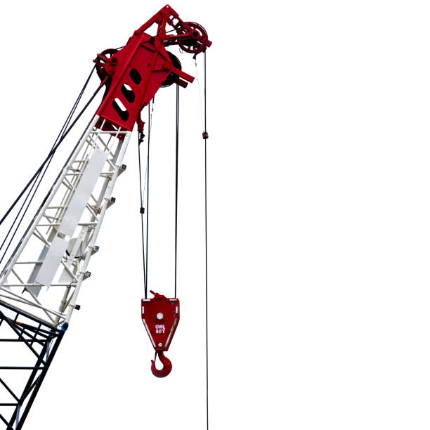 istock Construction crane for heavy lifting isolated on white background. Construction industry. Crane for lift with 50T safe working load. Crane for rent. Crane dealership for construction business. 1206799158