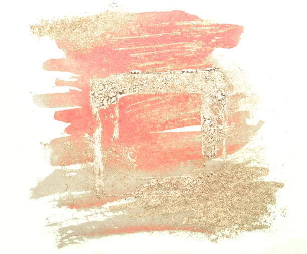istock Abstract golden and pink watercolor stains, shiny frame 1206800494