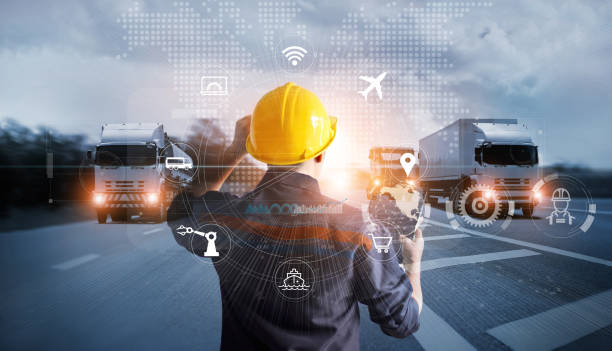 istock Transportation and Logistics, Manager technical working with truck on motorway and industrial container cargo with icon of network distribution on global network connection. 1206800926