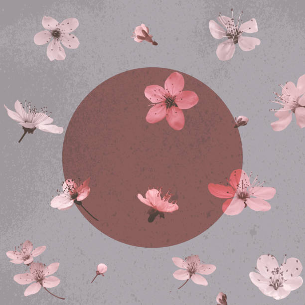 istock Round frame, background with cherry flowers in vintage colors for your design 1206800954