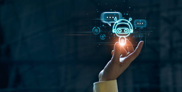 istock Hand touching digital chat bot for provide access to information and data in online network, robot application and global connection, AI, Artificial intelligence, innovation and technology. 1206801125