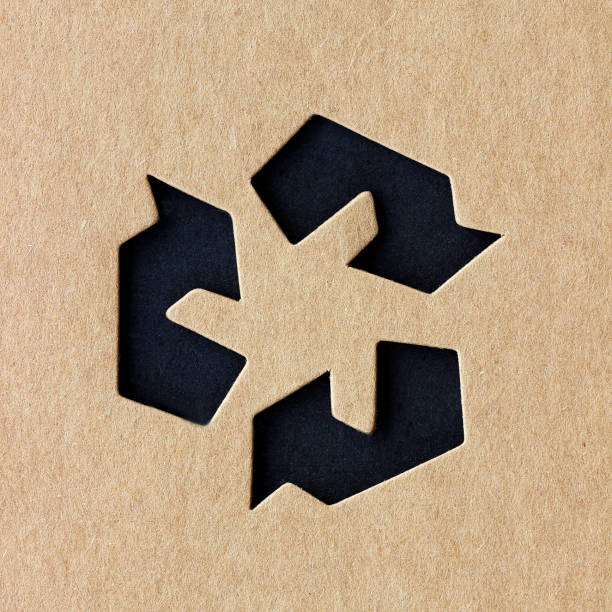 istock Rough paper texture with recycle symbol 1206802173