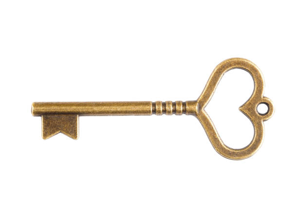 istock Bronze vintage key with a heart icon isolated on white 1206802717