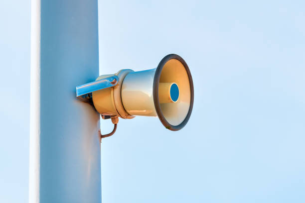 istock Street loudspeaker megaphone mounted on the post 1206804926