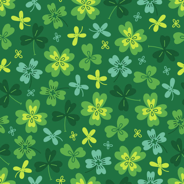 ilustrações de stock, clip art, desenhos animados e ícones de st. patrick's day seamless pattern with colorful clovers - textile backgrounds irish culture decoration