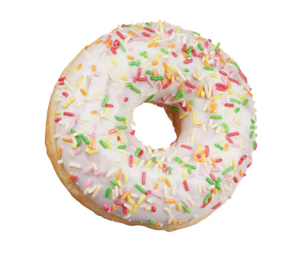istock glazed round donut with sprinkles isolated. Side view 1206808344